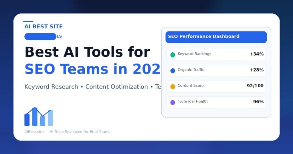 Best AI Tools for SEO Teams in 2026 - professional branded featured image with SEO dashboard design