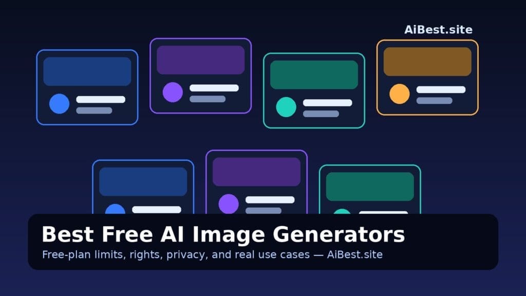 Best Free AI Image Generators: What You Can Actually Do Without Paying Branded AiBest.site graphic showing AI image generator preview cards for a guide to free AI image tools.